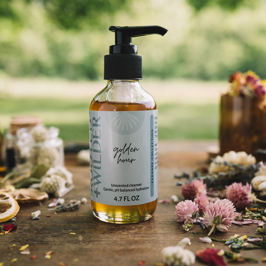 Golden Hour sensitive skin cleanser, 3.5oz in glass bottle